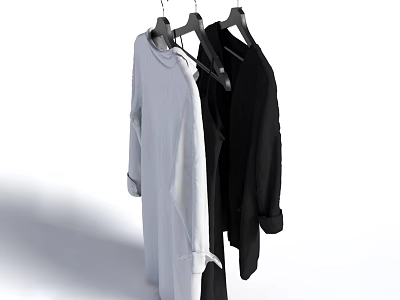 White and Black Clothes Hanging on Hangers with Long Sleeves and Simple Style 3d model
