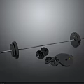 Barbell With Multiple Weight Plates Arranged On Reflective Surface For Fitness