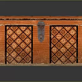 Vintage Orange Decorative Box With Black Geometric Floral Patterns And Metal Lock Closure