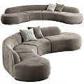 Modern Curved Taupe Sectional Sofa With Soft Cushions And Velvet Upholstery