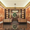 Elegant Modern Restaurant Interior With Wooden Ceiling Chandelier Dining Tables Chairs And Decorative Plants