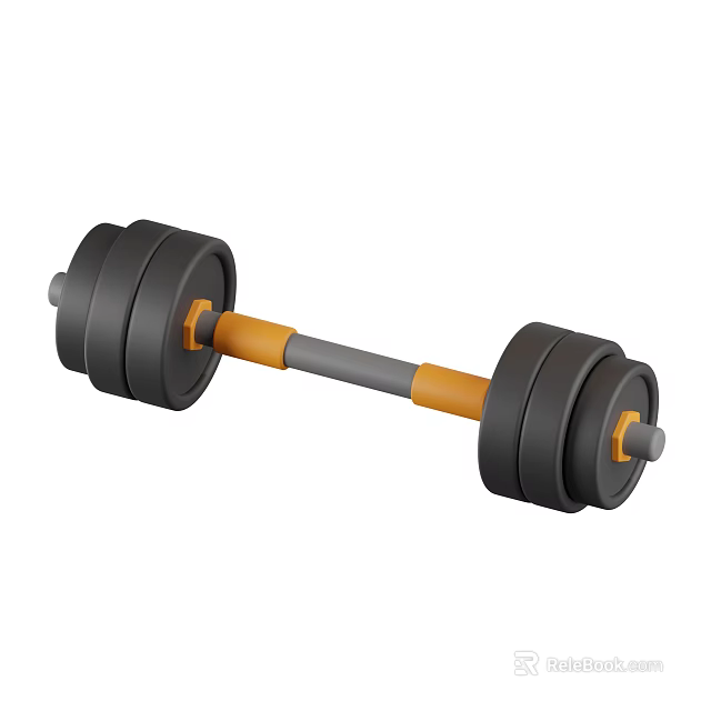 Sports Equipment Dumbbell with Black Weight Plates and Orange Gray Handle for Home Fitness Training 3d model 