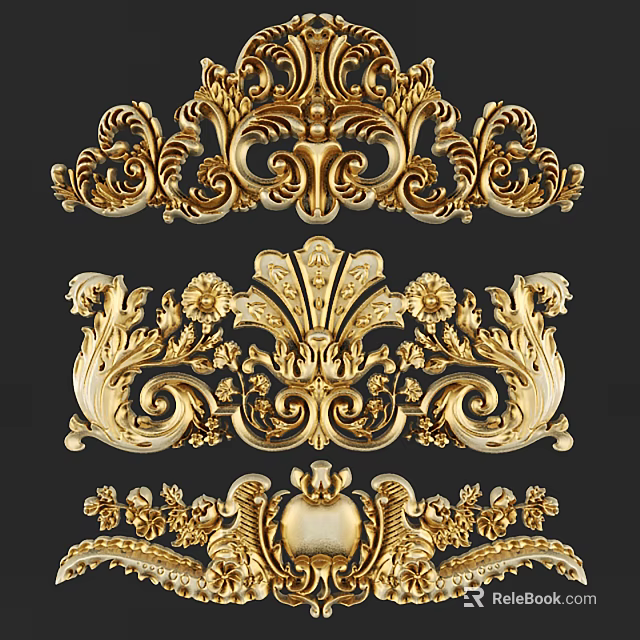 Intricate Golden Carvings With Classical Scrolls And Floral Decorative Patterns 3d model