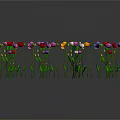 Colorful Flowers with Green Stems and Leaves Arranged in Circular Pattern on White Background