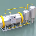 Industrial Equipment With Large Cylindrical Tank Smaller Tanks Yellow Pipelines And Control Panel