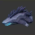 Mythical Purple Blue Creature With Spiked Back And Scaly Texture Glowing Mouth