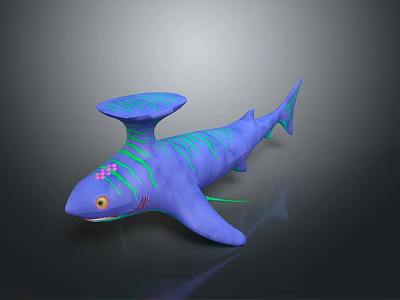Colorful 3D Rendered Aquatic Animal With Blue Body Green Stripes Head Crown And Pink Spots 3d model