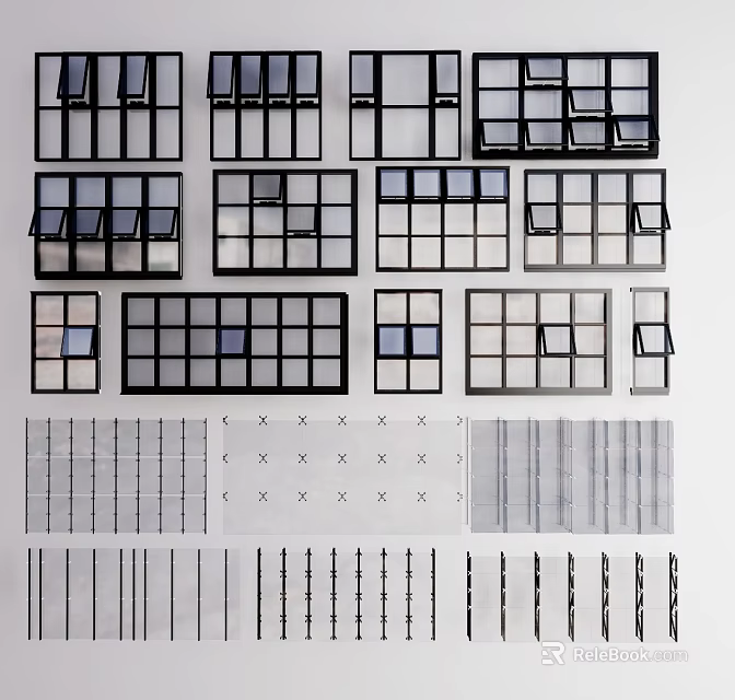 Diverse Building Exterior Wall Design With Various Window Styles Grid Patterns And Decorative Strips 3d model