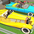 Vintage Convertible Cars Yellow And Blue Classic Models With Open Tops