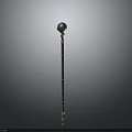Ornamental Blue And Gold Weapon With Long Staff And Spherical Top Design