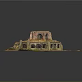 Ancient Ruined Scene With Arched Doorways Stone Steps Broken Walls And Mossy Ground