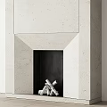 Modern Fireplace Design With White Stone Exterior And Black Interior With Birch Logs