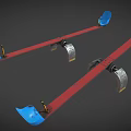 Dual Parallel Red Fitness Bars With Blue Seats And Metal Components Design