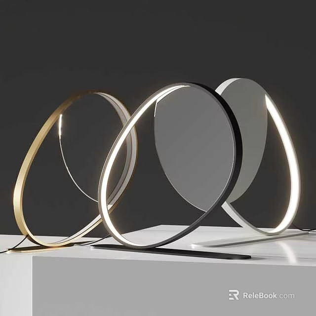Modern Table Lamp With Circular Design And LED Light Strip In Gold Black White Colors 3d model 