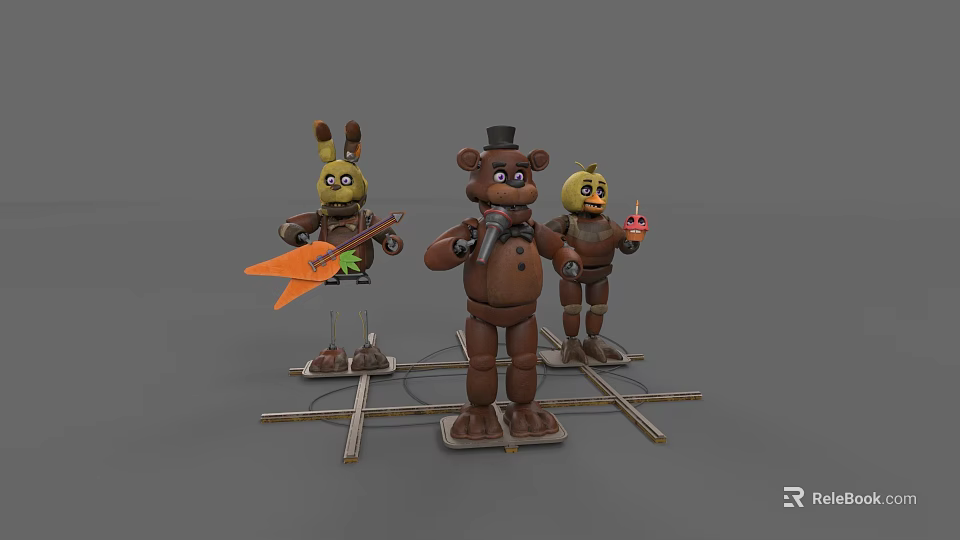 Game Movie Animatronic Characters Rabbit With Guitar Bear In Top Hat Holding Candle 3d model 