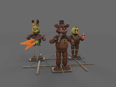 Game Movie Animatronic Characters Rabbit With Guitar Bear In Top Hat Holding Candle 3d model