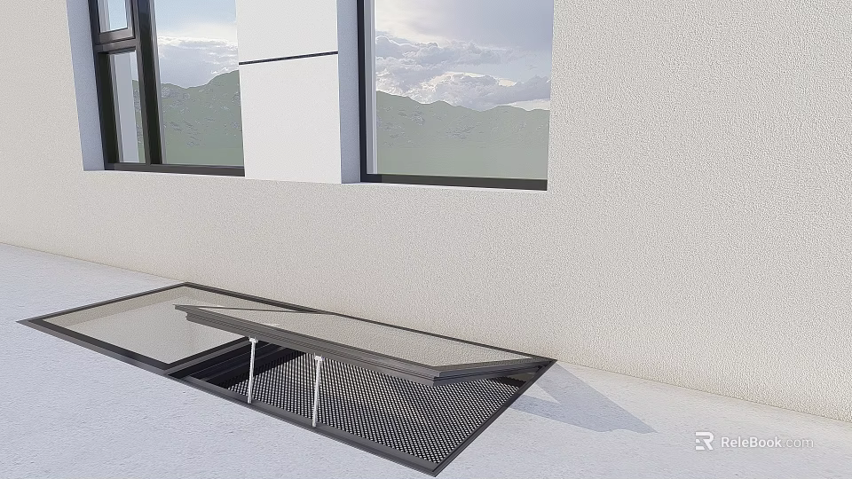 Modern Residential Building With Large Windows And White Wall Skylight Structure 3d model 