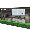 Modern Metal Pergola Structure With Green Grass And Relaxation Sofa Area