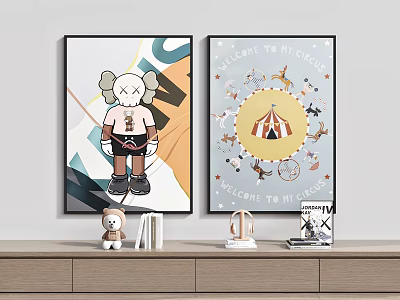 Living Room Decor With Cartoon And Circus Art Prints 3d model
