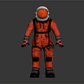Man In Red Spacesuit With White Helmet And Red Visor Standing In Futuristic 3D Render