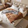Cream wind double bed dressing table pillow carpet 3d model