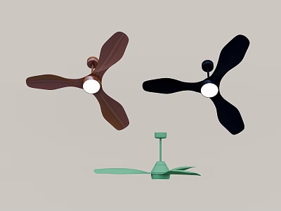Modern Ceiling Fans With Brown Black Green Blades And White Center Design 3d model