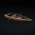 Traditional Wooden Rowing Boat With Oar And Natural Wood Structure