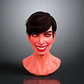 Woman Head Model With Short Dark Hair Smiling Red Face Gray Background