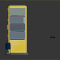 Vintage Yellow Phone Booths With Red Borders And Blue Buckets On Dark Surface