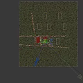 Industrial Plant Aerial View With Red White Chimney Blue Roofs Multiple Buildings And Road