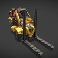 Yellow Forklift With Black Forks And Orange Warning Light On Top Cabin Design