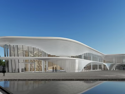 Modern Sales Office Building With Curved Facade Glass Walls And Open Plaza 3d model