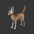 Fennec Fox With Large Ears Tan Fur And Long Tail On Shiny Black Surface