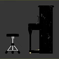 Black Yamaha Piano With Marble Patterned Surface And Matching Stool White Stand Gold Casters 3d model