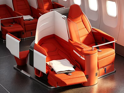 Luxury Orange And White Airplane Seat Interior With Comfortable Design And Windows 3d model