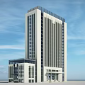 Modern Office Building With Tall Structure Large Windows Clean Design And Attached Annex 3d model