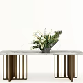 Modern Dining Table Design With Marble Top Metal Legs And Floral Arrangement Decor