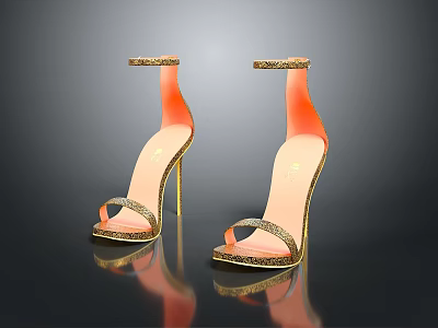 Fashionable Golden High Heels With Sparkling Ankle Strap And Stiletto Heel 3d model