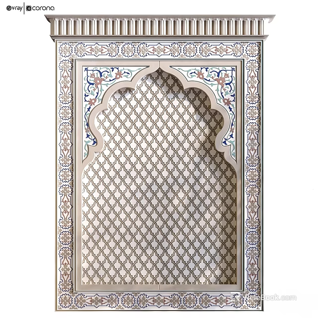 Ornate Architectural Component With Arched Top Intricate Pattern And Colorful Decorative Details 3d model 