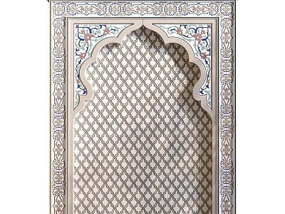 Ornate Architectural Component With Arched Top Intricate Pattern And Colorful Decorative Details 3d model