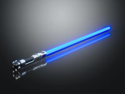 Blue Glowing Lightsaber Weapon With Metallic Hilt And Reflective Blade On Black Background 3d model