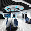School Science Exploration Room With Modern Design Blue Lighting Round Tables And Open Space