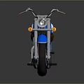 Blue Classic Motorcycle With Brown Seat Chrome Handlebars And Headlight