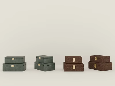 Elegant Tea Set Storage Boxes Stacked In Green And Brown Leather Design 3d model