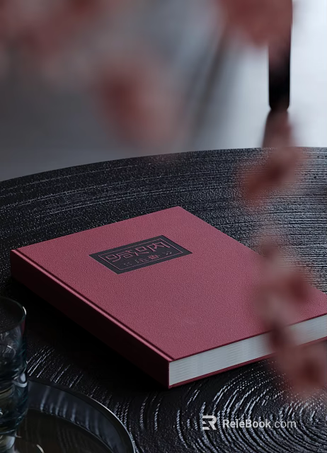 Red Cover Dessert The Art Of Recipe Book On Black Table With Floral Decoration 3d model 