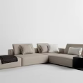 Beige L Shaped Sectional Sofa With Cushions Blanket And Black Side Table 3d model