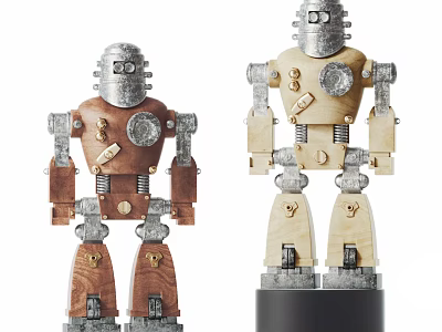 Vintage Mechanical Robots Crafted With Metal And Wood Body Parts Design 3d model