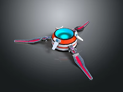 Circular Mechanical Component With Red White Fins And Blue Central Section 3d model