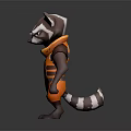 Cartoon Style Raccoon Game Character In Orange Armored Outfit 3D Model Design