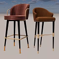 Stylish Red And Brown Leather Bar Stools With Backrest Black Legs And Gold Accents